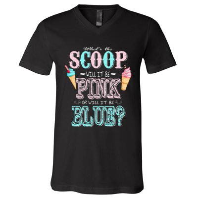 Whats The Scoop Gender Reveal Baby Shower Ice Cream Gift V-Neck T-Shirt