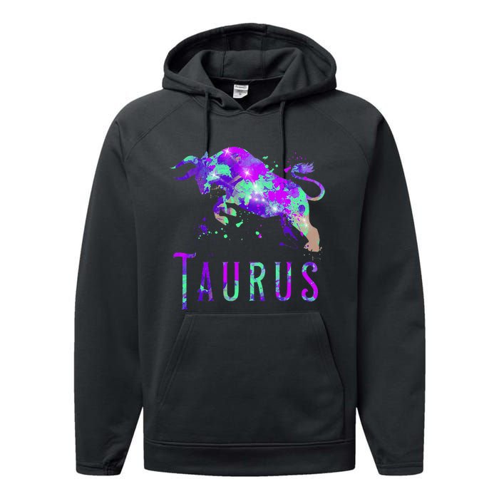 Watercolor Taurus Symbol Zodiac Sign Astrology Horoscope Performance Fleece Hoodie