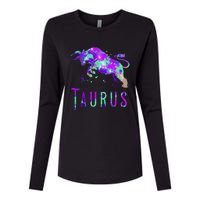 Watercolor Taurus Symbol Zodiac Sign Astrology Horoscope Womens Cotton Relaxed Long Sleeve T-Shirt