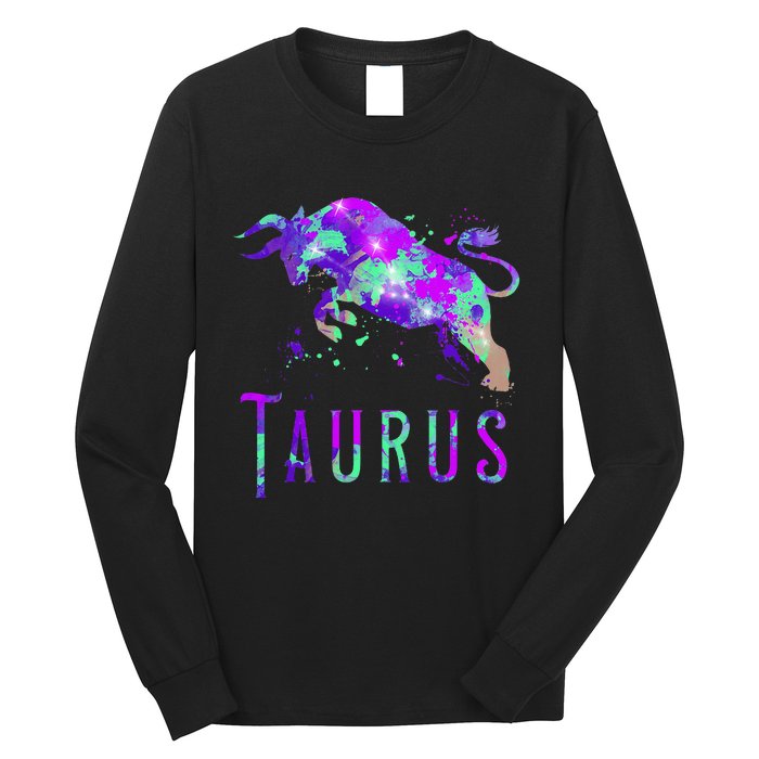 Watercolor Taurus Symbol Zodiac Sign Astrology Horoscope Long Sleeve Shirt