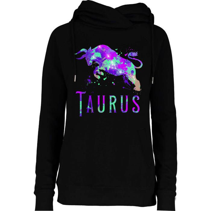 Watercolor Taurus Symbol Zodiac Sign Astrology Horoscope Womens Funnel Neck Pullover Hood