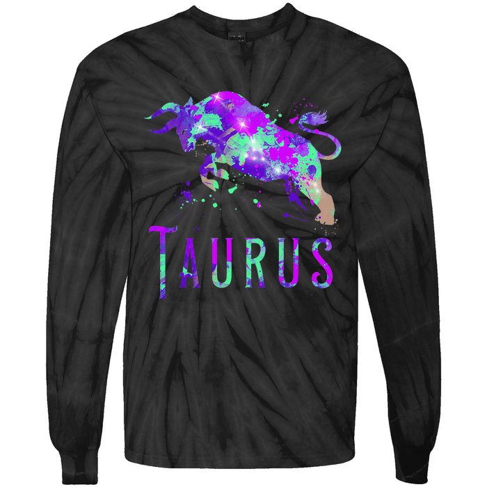 Watercolor Taurus Symbol Zodiac Sign Astrology Horoscope Tie-Dye Long Sleeve Shirt