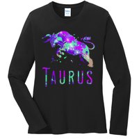 Watercolor Taurus Symbol Zodiac Sign Astrology Horoscope Ladies Long Sleeve Shirt