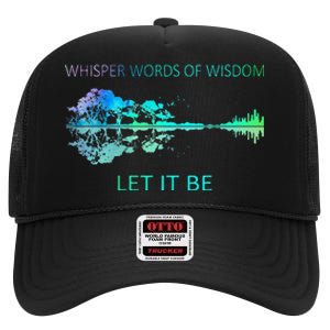 Watercolor Tree Sky There Will Be An Answer Let It Be Guitar High Crown Mesh Back Trucker Hat