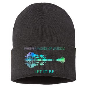 Watercolor Tree Sky There Will Be An Answer Let It Be Guitar Sustainable Knit Beanie