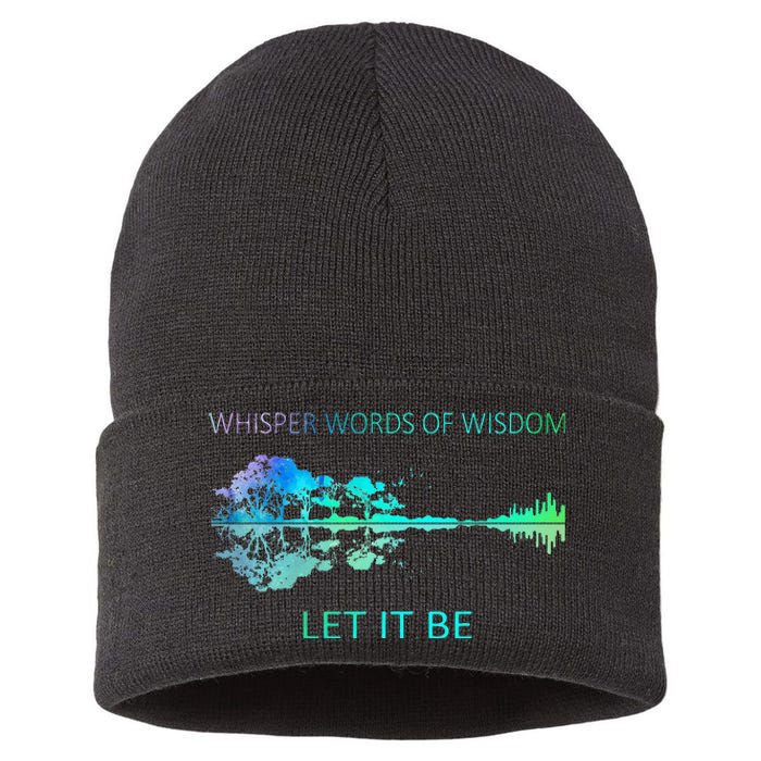 Watercolor Tree Sky There Will Be An Answer Let It Be Guitar Sustainable Knit Beanie