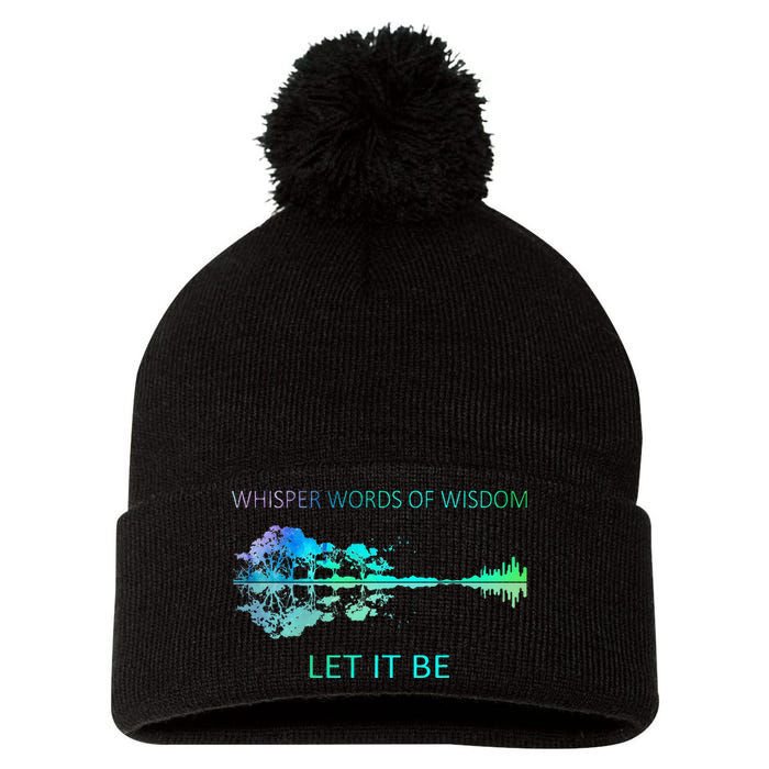 Watercolor Tree Sky There Will Be An Answer Let It Be Guitar Pom Pom 12in Knit Beanie