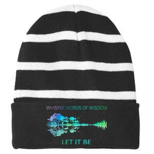 Watercolor Tree Sky There Will Be An Answer Let It Be Guitar Striped Beanie with Solid Band