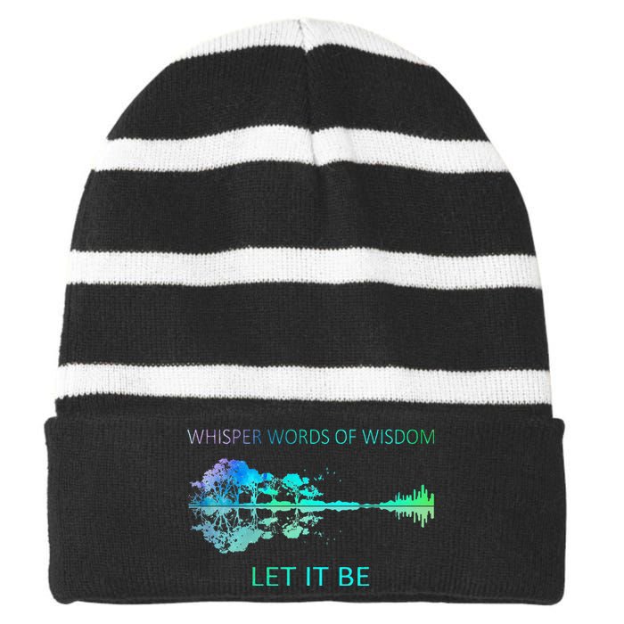 Watercolor Tree Sky There Will Be An Answer Let It Be Guitar Striped Beanie with Solid Band