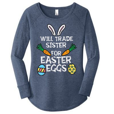 Will Trade Sister Easter Eggs Funny Family Women's Perfect Tri Tunic Long Sleeve Shirt