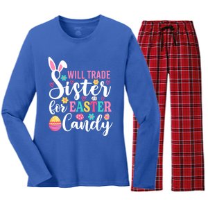 Will Trade Sister For Easter Candy Great Gift Easter Day Gift Women's Long Sleeve Flannel Pajama Set 