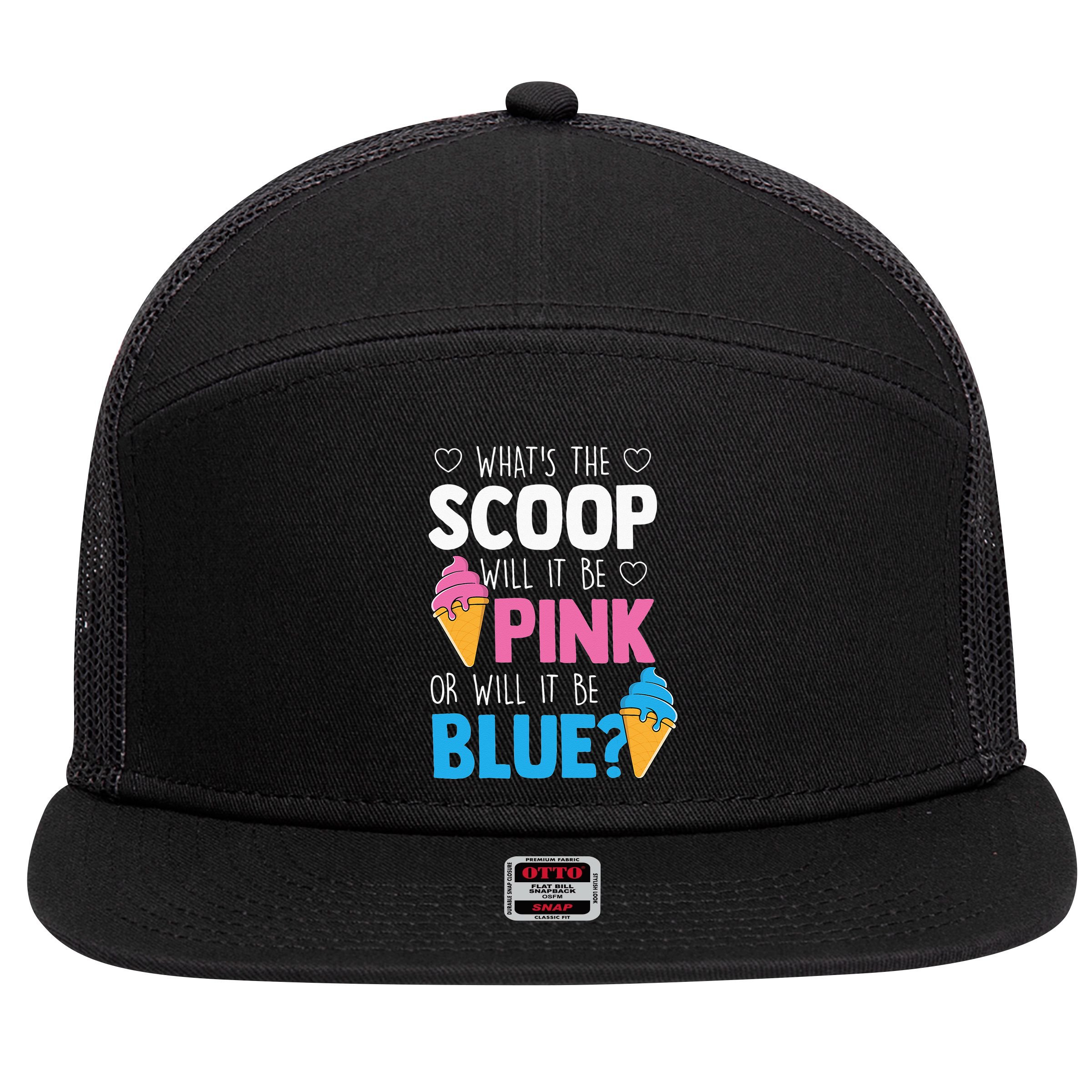 Whats The Scoop Funny Gender Reveal Party Team Blue 7 Panel Mesh Trucker Snapback Hat