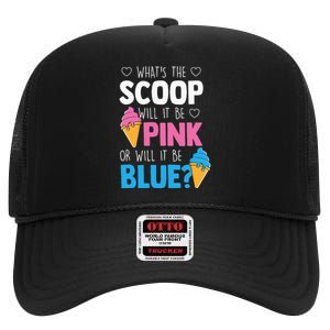 Whats The Scoop Funny Gender Reveal Party Team Blue High Crown Mesh Back Trucker Hat