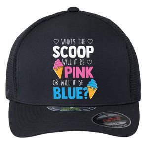 Whats The Scoop Funny Gender Reveal Party Team Blue Flexfit Unipanel Trucker Cap