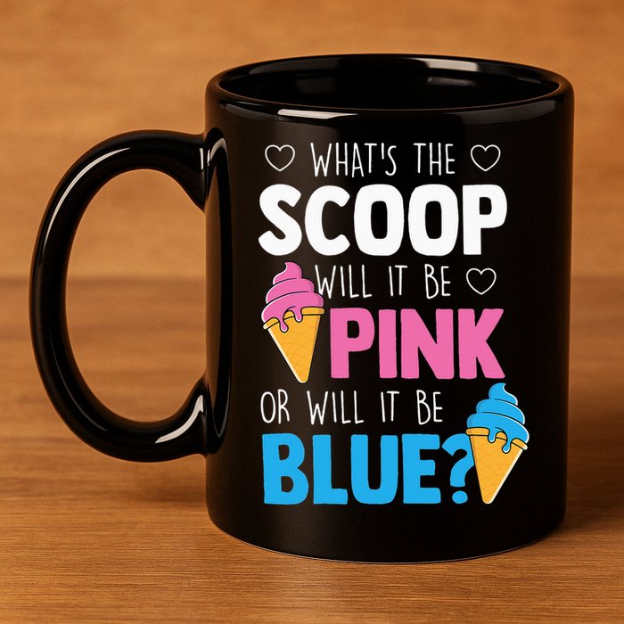 Whats The Scoop Funny Gender Reveal Party Team Blue 11oz C Handle Ceramic Mug