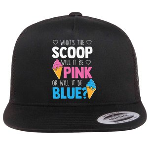 Whats The Scoop Funny Gender Reveal Party Team Blue Flat Bill Trucker Hat