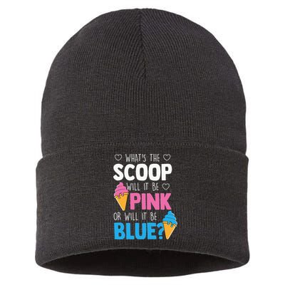 Whats The Scoop Funny Gender Reveal Party Team Blue Sustainable Knit Beanie