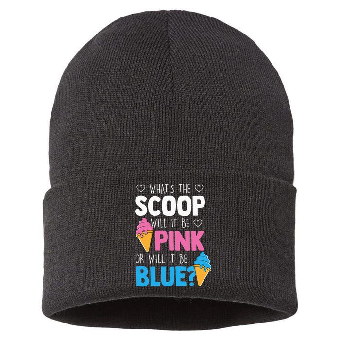 Whats The Scoop Funny Gender Reveal Party Team Blue Sustainable Knit Beanie