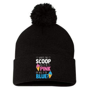 Whats The Scoop Funny Gender Reveal Party Team Blue Pom Pom 12in Knit Beanie