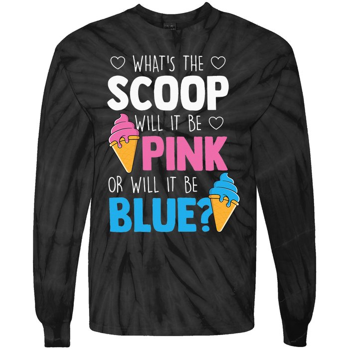 Whats The Scoop Funny Gender Reveal Party Team Blue Tie-Dye Long Sleeve Shirt