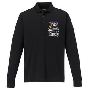 Will Trade Students For Candy Funny Teacher Halloween Performance Long Sleeve Polo