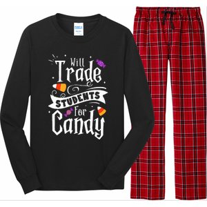 Will Trade Students For Candy Funny Teacher Halloween Long Sleeve Pajama Set