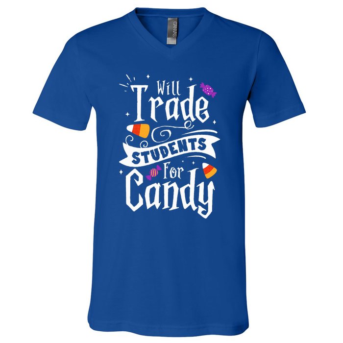 Will Trade Students For Candy Funny Teacher Halloween V-Neck T-Shirt