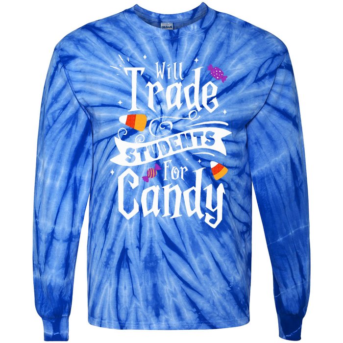 Will Trade Students For Candy Funny Teacher Halloween Tie-Dye Long Sleeve Shirt