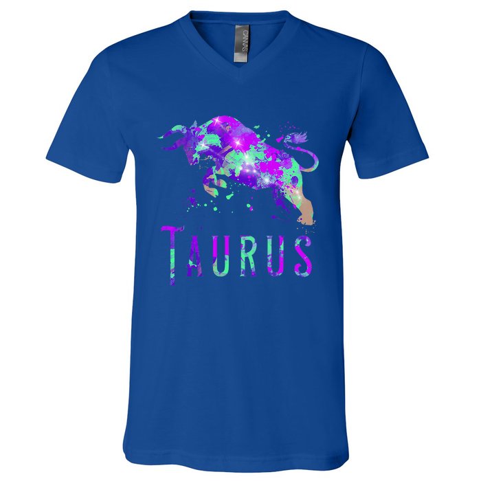 Watercolor Taurus Symbol Zodiac Sign Astrology Horoscope V-Neck T-Shirt