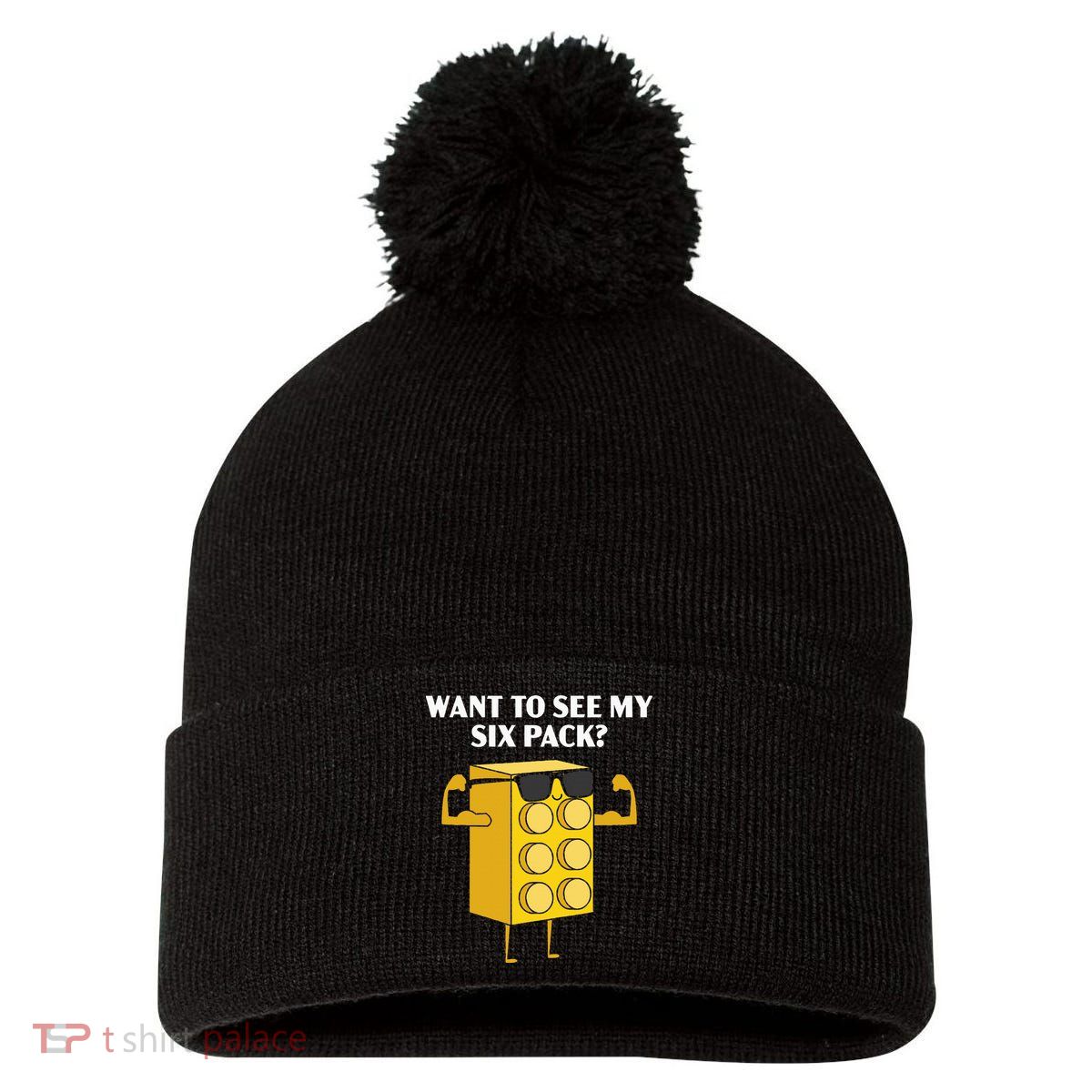 Want To See My Six Pack Bricks Lover Master Builder Pom Pom 12in Knit Beanie
