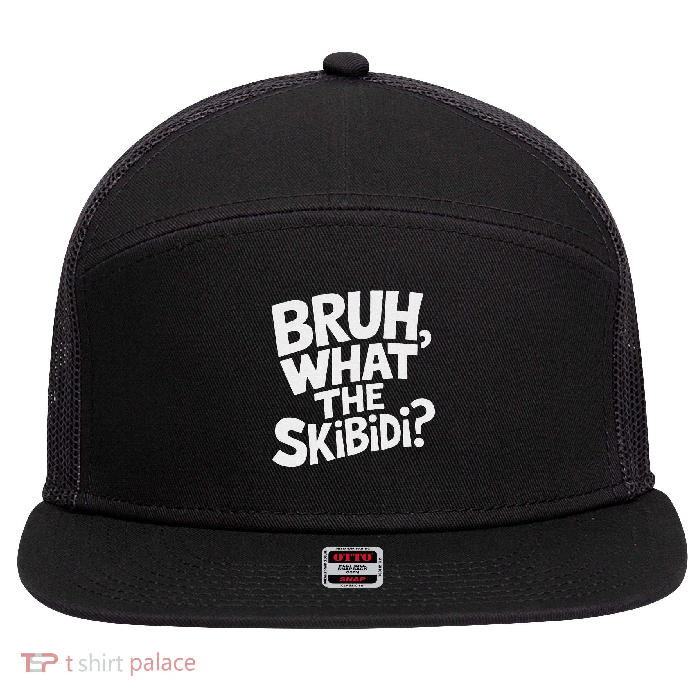 What The Skibidi Bruh Funny Kids Ns Youth Meme 7 Panel Mesh Trucker Snapback Hat