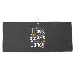 Will Trade Students For Candy Funny Teacher Halloween Large Microfiber Waffle Golf Towel