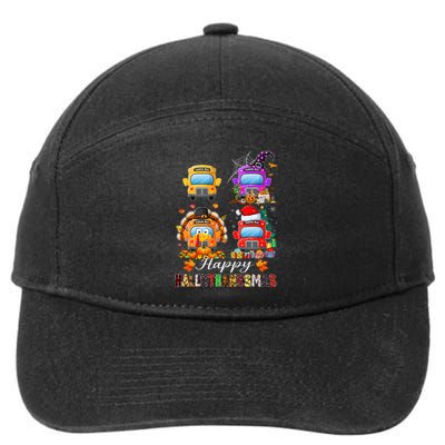 Witch Turkey Santa School Buses Happy HalloThanksMas 7-Panel Snapback Hat