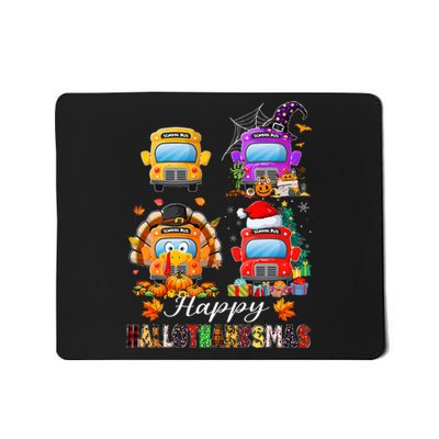 Witch Turkey Santa School Buses Happy HalloThanksMas Mousepad