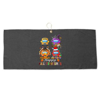 Witch Turkey Santa School Buses Happy HalloThanksMas Large Microfiber Waffle Golf Towel