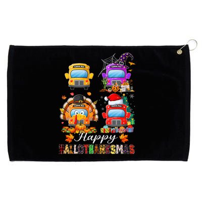 Witch Turkey Santa School Buses Happy HalloThanksMas Grommeted Golf Towel