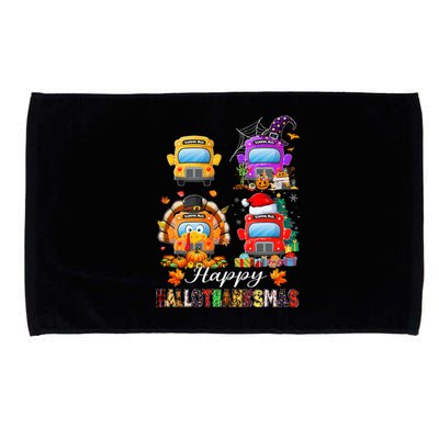 Witch Turkey Santa School Buses Happy HalloThanksMas Microfiber Hand Towel