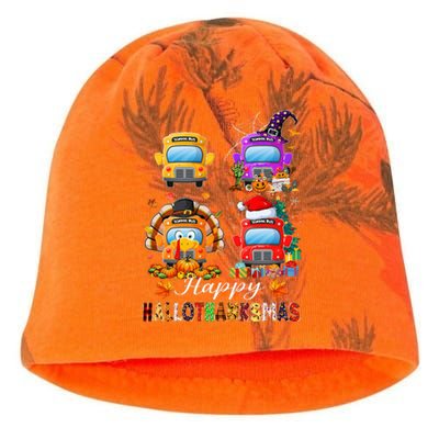 Witch Turkey Santa School Buses Happy HalloThanksMas Kati - Camo Knit Beanie