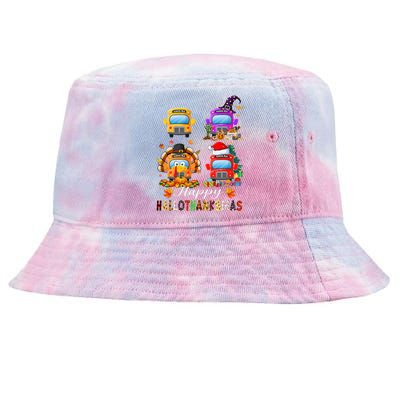 Witch Turkey Santa School Buses Happy HalloThanksMas Tie-Dyed Bucket Hat