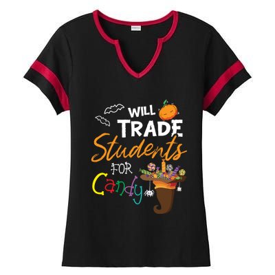 Will Trade Students For Candy Halloween Costume Teacher Gift Ladies Halftime Notch Neck Tee