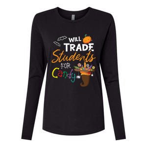 Will Trade Students For Candy Halloween Costume Teacher Gift Womens Cotton Relaxed Long Sleeve T-Shirt