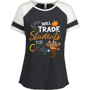 Will Trade Students For Candy Halloween Costume Teacher Gift Enza Ladies Jersey Colorblock Tee