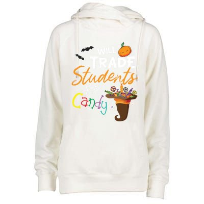 Will Trade Students For Candy Halloween Costume Teacher Gift Womens Funnel Neck Pullover Hood