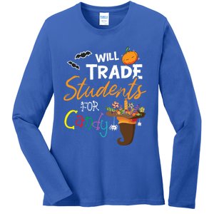 Will Trade Students For Candy Halloween Costume Teacher Gift Ladies Long Sleeve Shirt