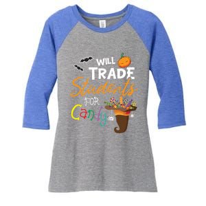 Will Trade Students For Candy Halloween Costume Teacher Gift Women's Tri-Blend 3/4-Sleeve Raglan Shirt