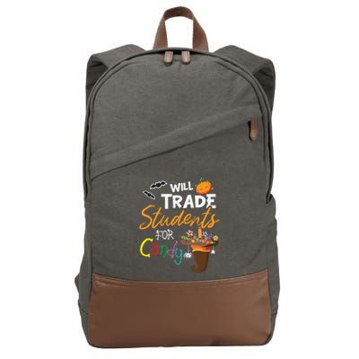 Will Trade Students For Candy Halloween Costume Teacher Gift Cotton Canvas Backpack