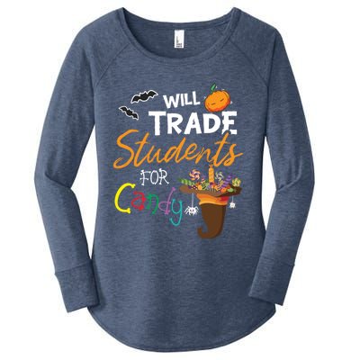 Will Trade Students For Candy Halloween Costume Teacher Gift Women's Perfect Tri Tunic Long Sleeve Shirt