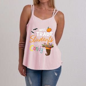 Will Trade Students For Candy Halloween Costume Teacher Gift Women's Strappy Tank