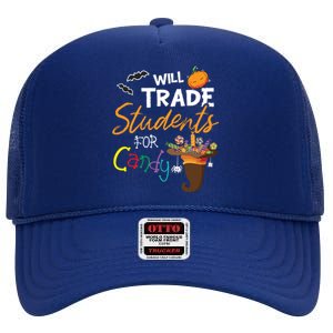 Will Trade Students For Candy Halloween Costume Teacher Gift High Crown Mesh Back Trucker Hat