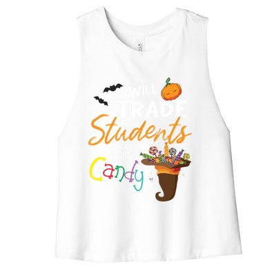 Will Trade Students For Candy Halloween Costume Teacher Gift Women's Racerback Cropped Tank